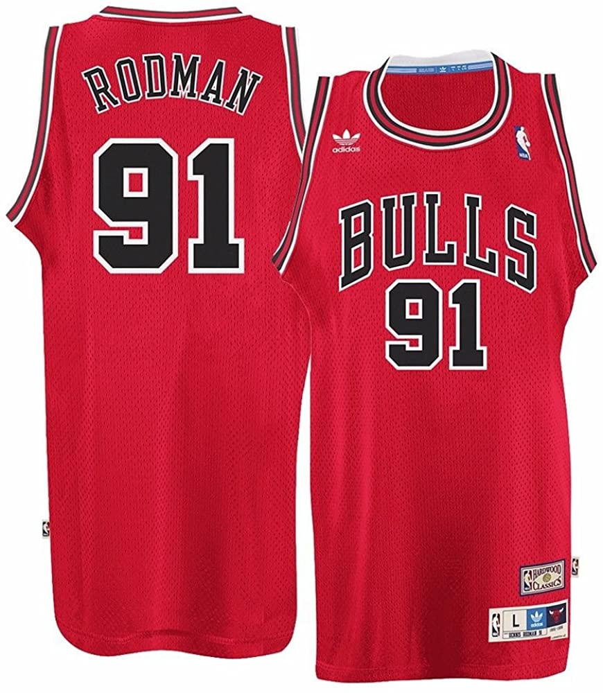 Mens Chicago Bulls 91 Dennis Rodman adidas Red Hardwood NBA Jersey