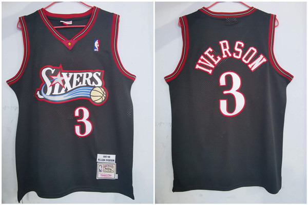 76ers 3 Allen Iverson Black 1997 98 Hardwood Classics Jersey