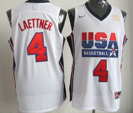 1992 Olympics Team USA  4 Christian Laettner White Swingman Jersey