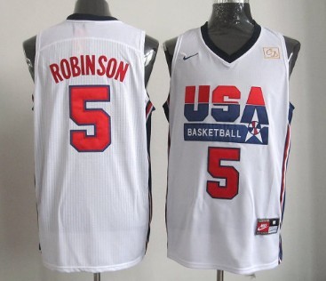 1992 Olympics Team USA 5 David Robinson White Swingman Jersey