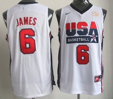 1992 Olympics Team USA 6 LeBron James White Swingman Jersey