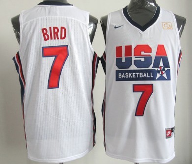 1992 Olympics Team USA 7 Larry Bird White Swingman Jersey