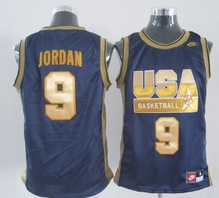 1992 Olympics Team USA 9 Michael Jordan Navy Blue With Gold Swingman Jersey