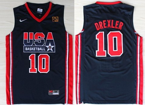 1992 Olympics Team USA 10 Clyde Drexler Navy Blue Swingman Jersey