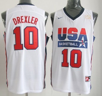 1992 Olympics Team USA 10 Clyde Drexler White Swingman Jersey