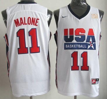 1992 Olympics Team USA 11 Karl Malone White Swingman Jersey