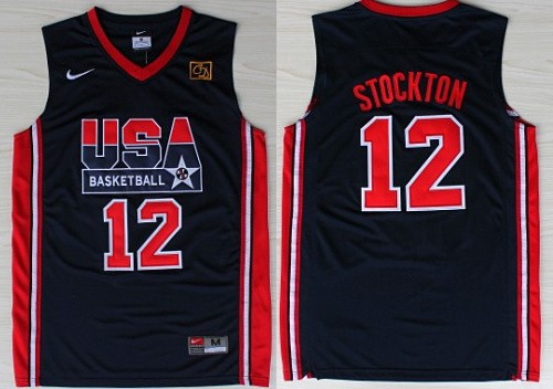 1992 Olympics Team USA 12 John Stockton Navy Blue Swingman Jersey