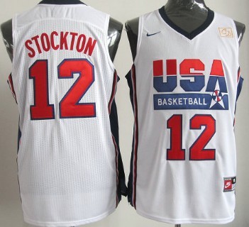 1992 Olympics Team USA 12 John Stockton White Swingman Jersey