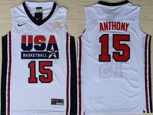 1992 Olympics Team USA 15 Carmelo Anthony White Swingman Jersey