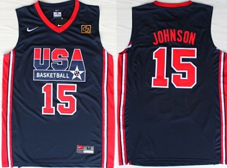 1992 Olympics Team USA 15 Magic Johnson Navy Blue Swingman Jersey