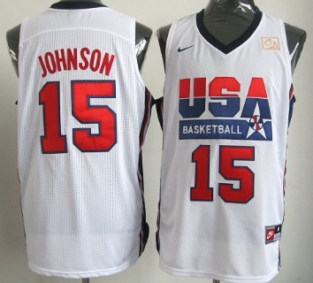 1992 Olympics Team USA 15 Magic Johnson White Swingman Jersey