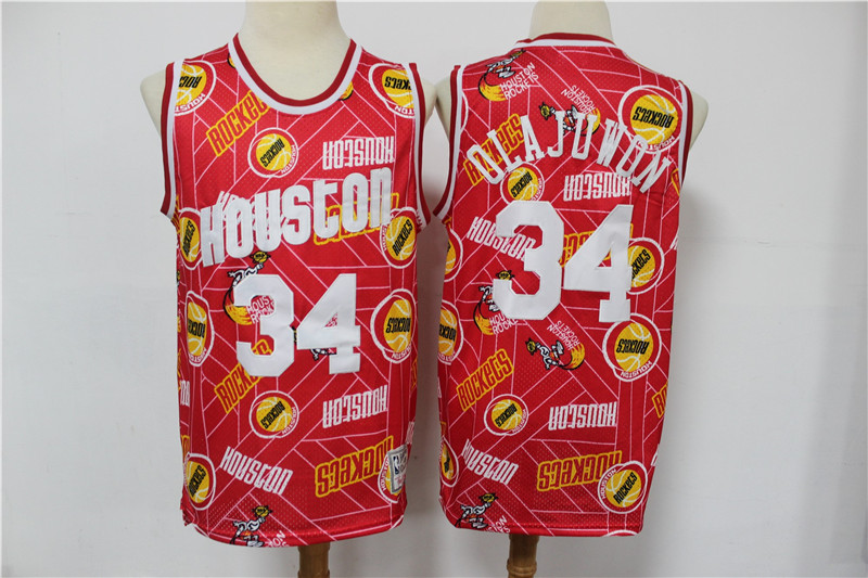 Rockets 34 Hakeem Olajuwon Red Hardwood Classics Tear Up Pack Swingman Jersey