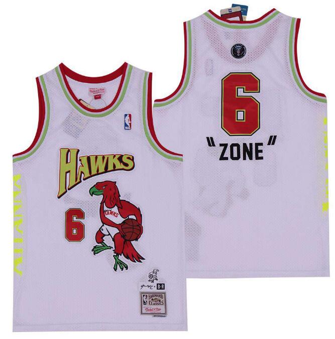 Men B&R Remix Jersey Hawks 6 Zone White Throwback Jersey