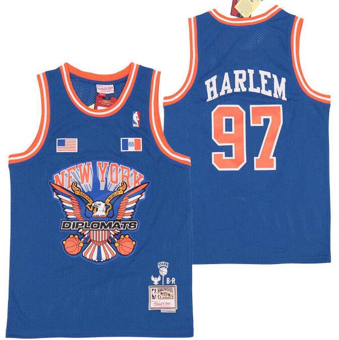 Men B&R Remix Jersey New York Kicks 97 Harlem Blue Throwback Jersey