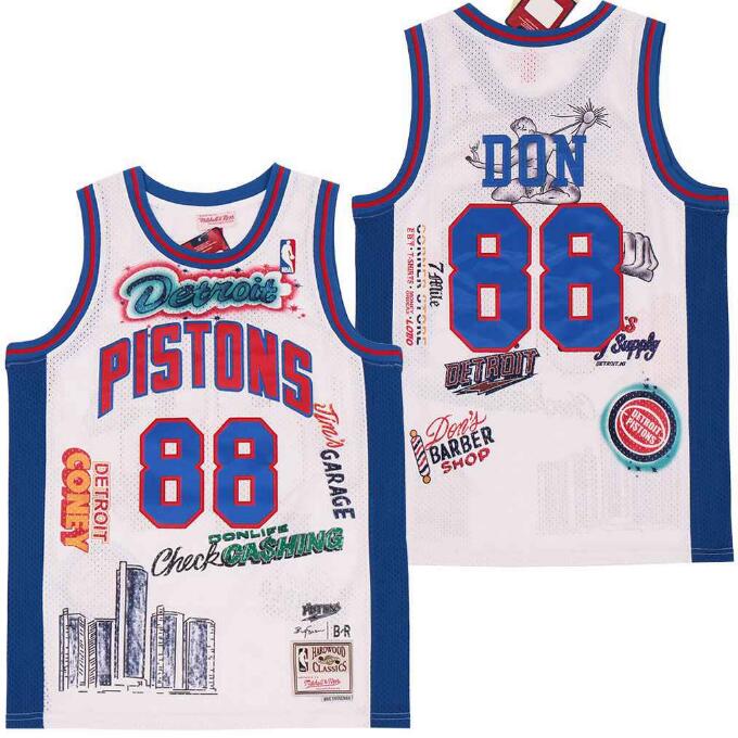 Men B&R Remix Jersey Pistone 88 Don White Throwback Jersey