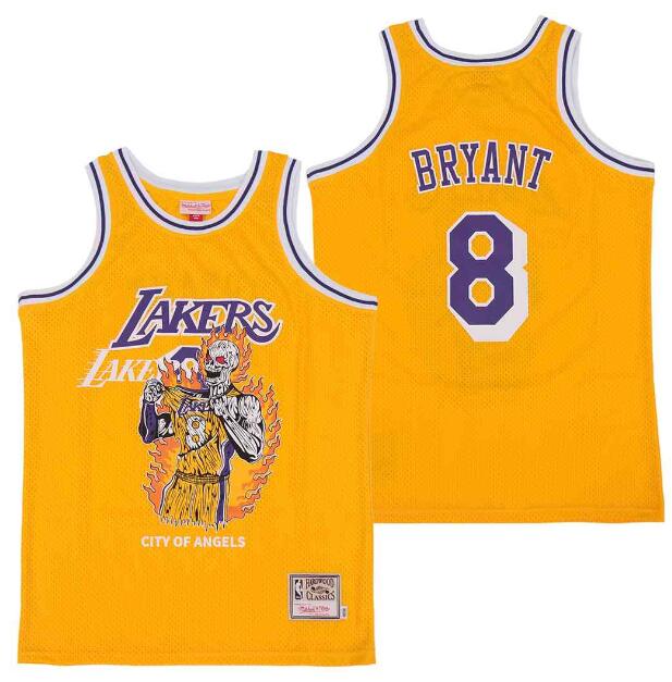 Men Lakers 8 Kobe Bryant Skull Edition Yellow Throwback Jersey