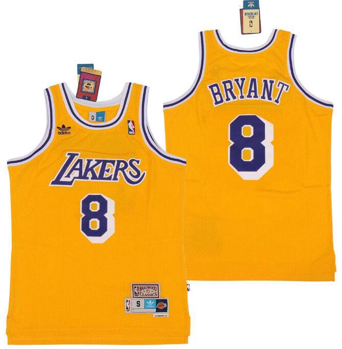 Men Adidas Lakers 8 Kobe Bryant Yellow Throwback Stitched NBA Jersey