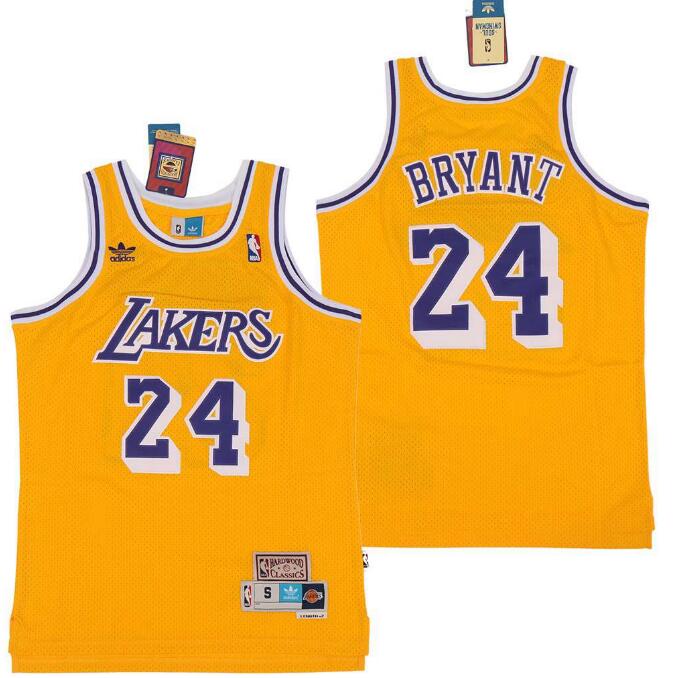 Men Adidas Lakers 24 Kobe Bryant Yellow Throwback Stitched NBA Jersey