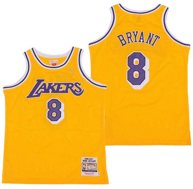 Men Lakers 8 Kobe Bryant Yellow Throwback Stitched NBA Jersey