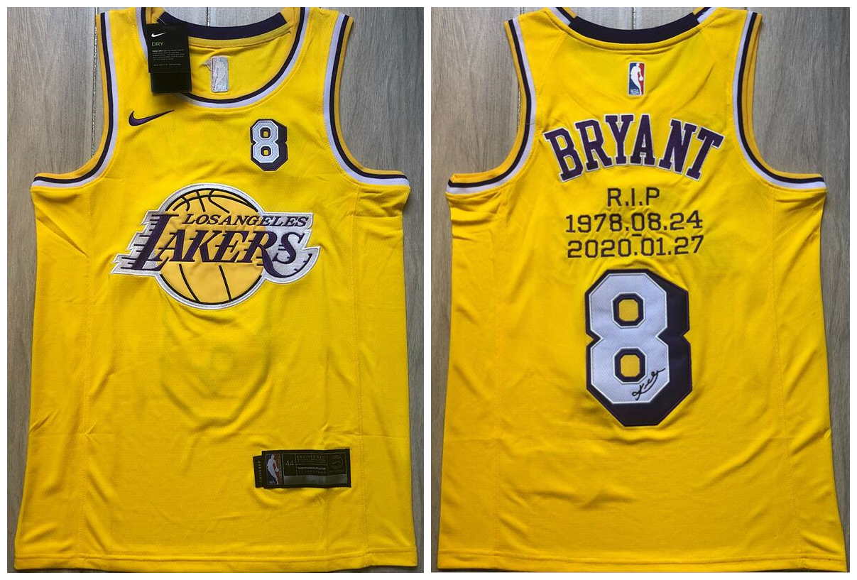 Lakers 8 Kobe Bryant Yellow R.I.P Signature Swingman Jersey