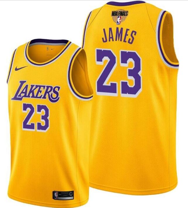 Men's Los Angeles Lakers #23 LeBron James Yellow 2020 Finals Stitched NBA Jersey