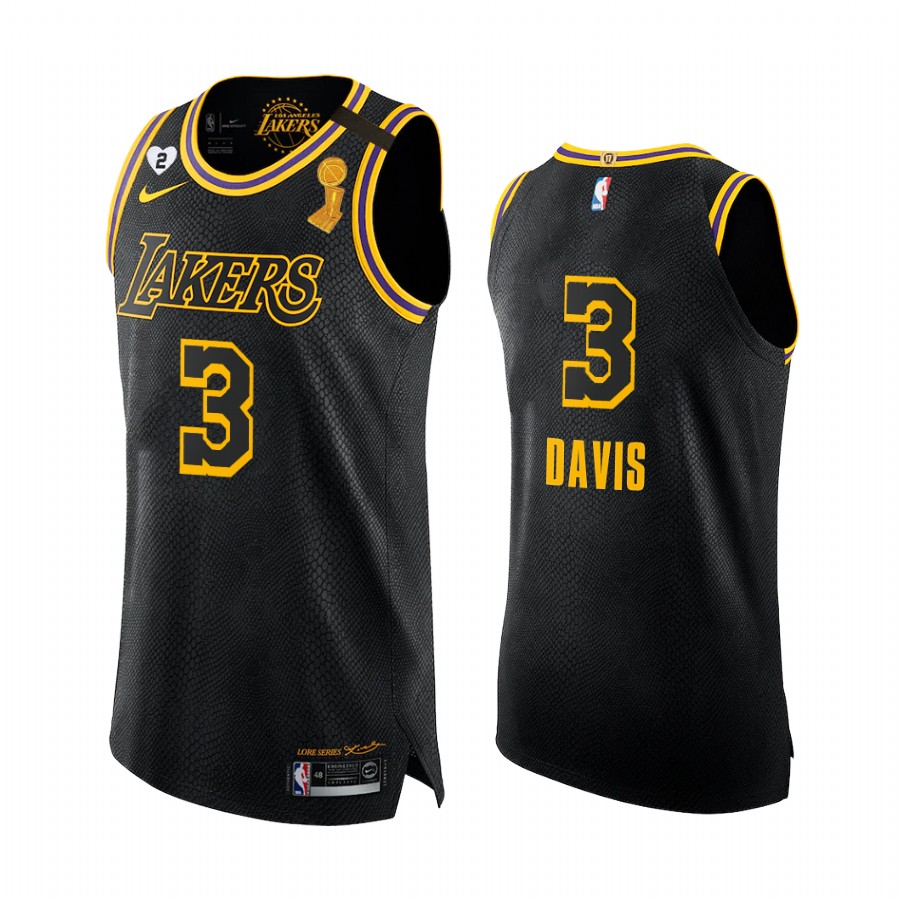 Los Angeles Lakers 2020 NBA Finals Champions Anthony Davis Black Mamba Authentic Jersey Social justi