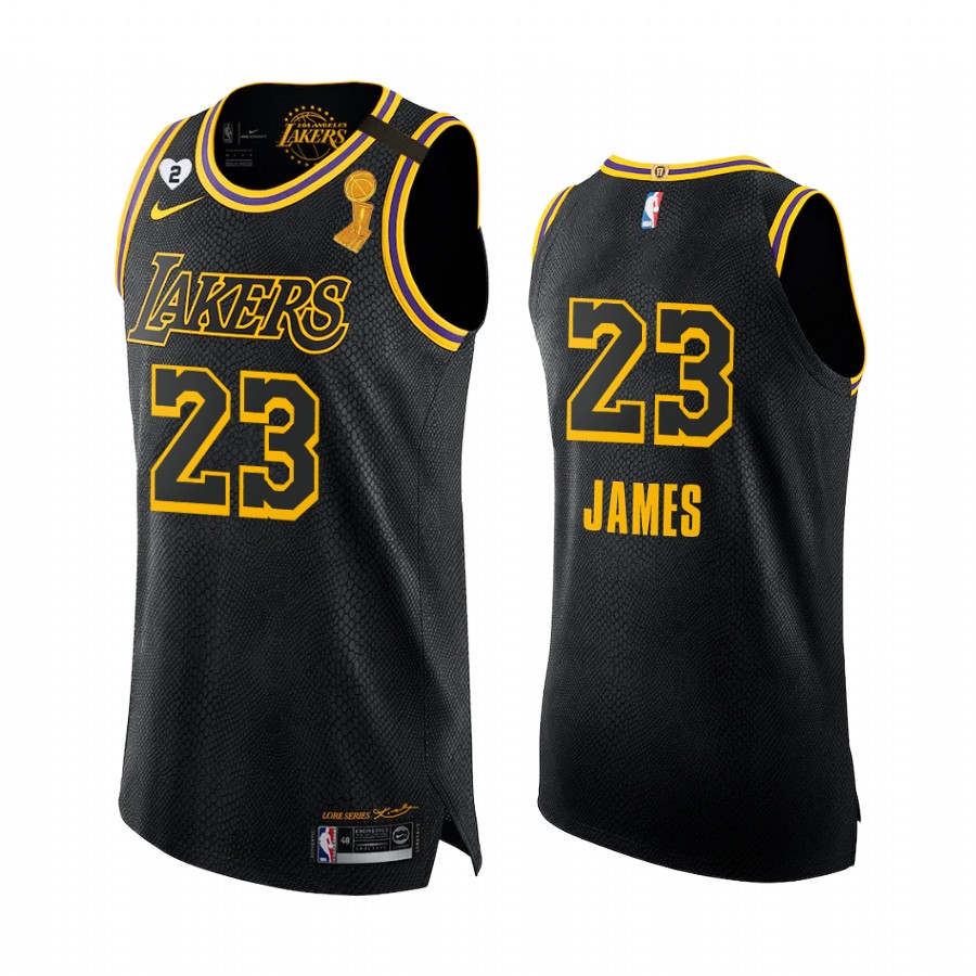 Los Angeles Lakers 2020 NBA Finals Champions LeBron James Black Mamba Authentic Jersey Social justic