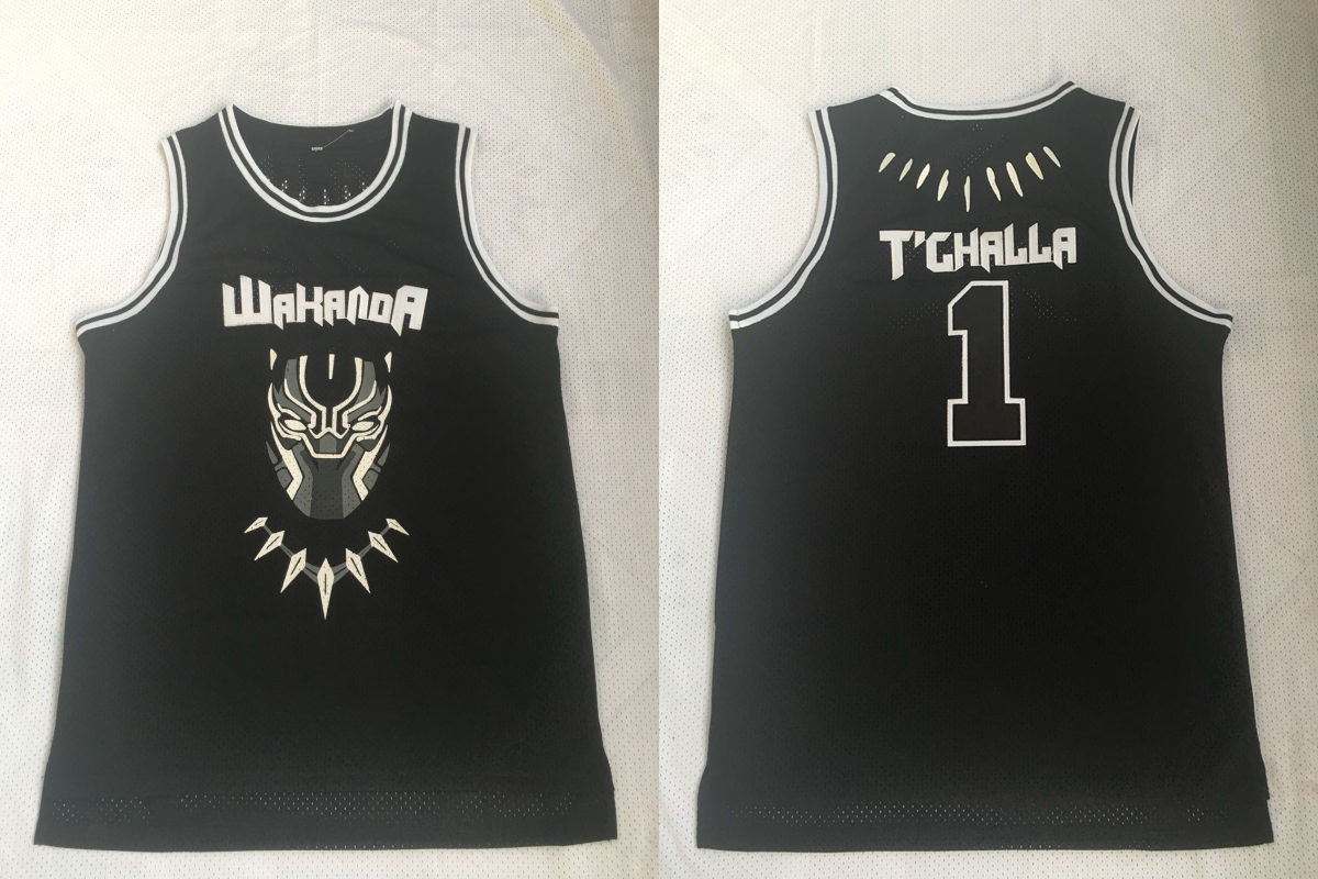 Men Black Panther 1 T'Challa Black Movie Basketball Jersey