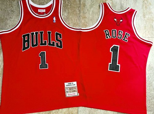 Men Chicago Bulls 1 Derrick Rose Red 2008 09 Hardwood Classics Jersey