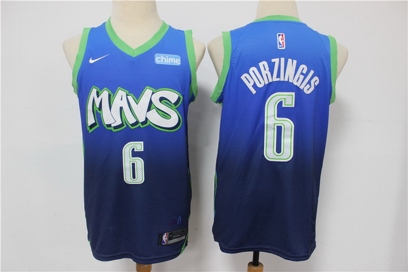 Men Dallas Mavericks 6 Kristaps Porzingis Blue 2020 City Edition Nike Swingman Jersey