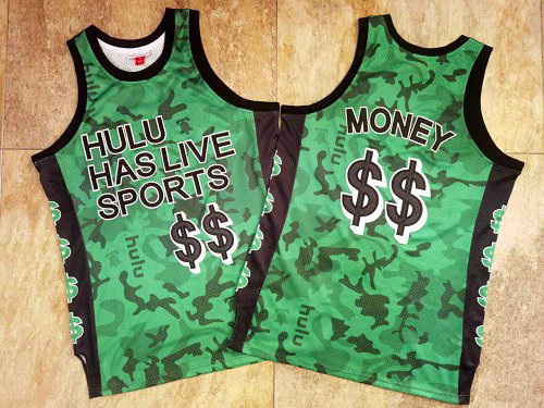 Men Hulu Has Live Sports Green $$ Money Stitched Basketball Jersey