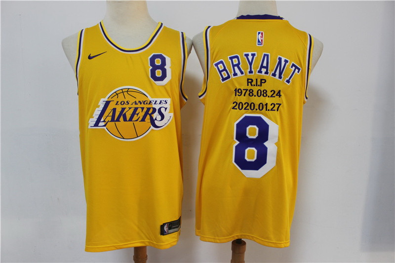 Men Los Angeles Lakers 8 Kobe Bryant Yellow Nike R.I.P Swingman Fashion Jersey