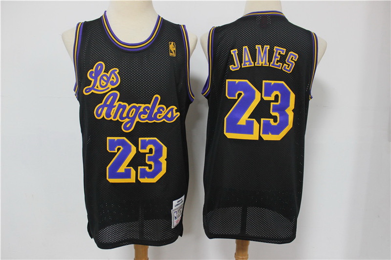 Men Los Angeles Lakers 23 Lebron James Black Mesh Hardwood Classics Jersey