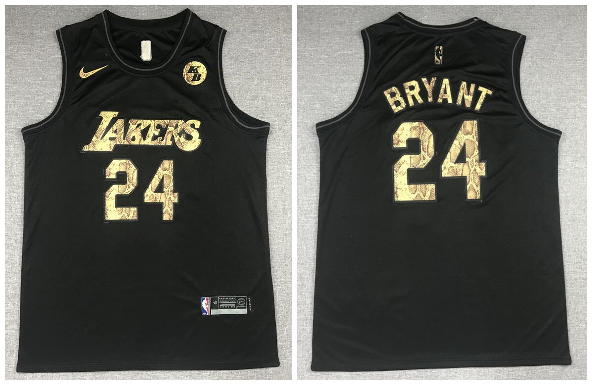 Men Los Angeles Lakers 24 Kobe Bryant Black Commemorative Swingman Jersey