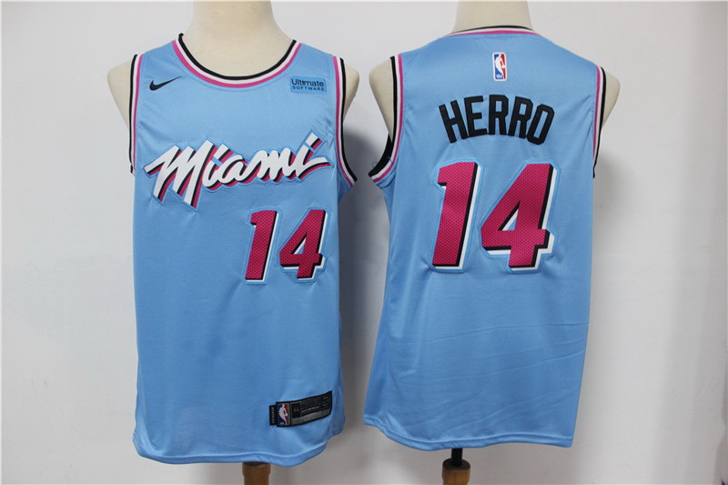 Men Miami Heat 14 Tyler Herro Light Blue Nike 2020 City Edition Swingman Jersey