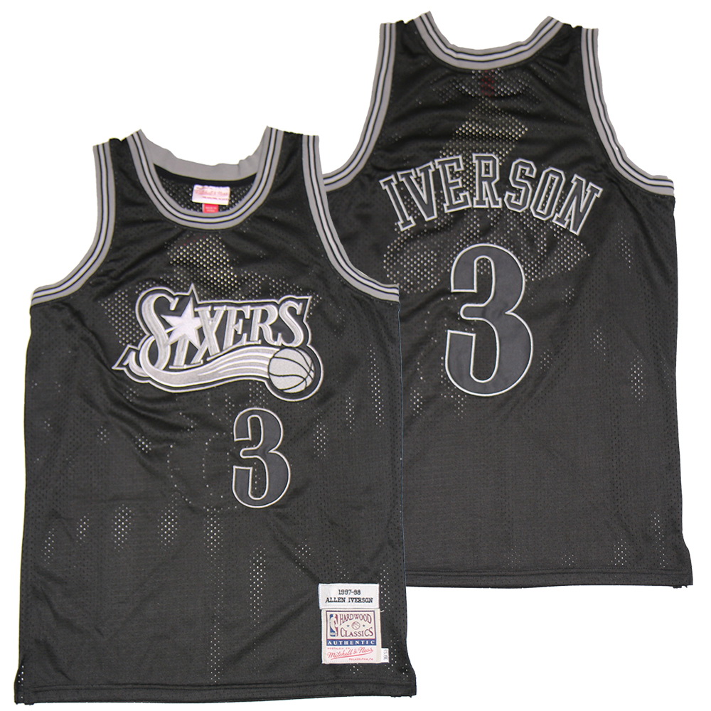 Men Philadelphia 76ers 3 Allen Iverson Black 1997 98 Hardwood Classics Jersey