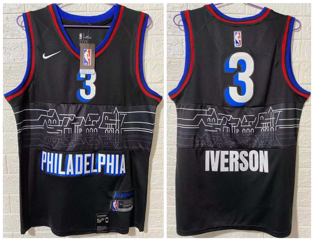 Men Philadelphia 76ers 3 Allen Iverson Black 2020 21 City Edition Nike Swingman Jersey