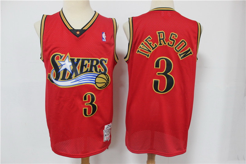 Men Philadelphia 76ers 3 Allen Iverson Red 1999 00 Hardwood Classics Reload Swingman Jersey