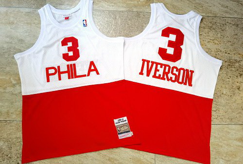 Men Philadelphia 76ers 3 Allen Iverson White Red 2003 04 Hardwood Classics Swingman Jersey