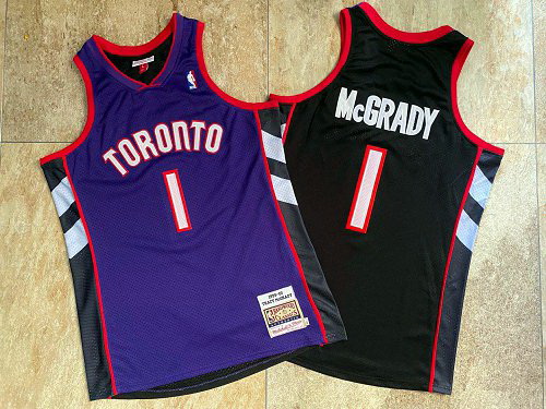 Men Toronto Raptors 1 Tracy McGrady Purple Black 1999 00 Hardwood Classics Jersey