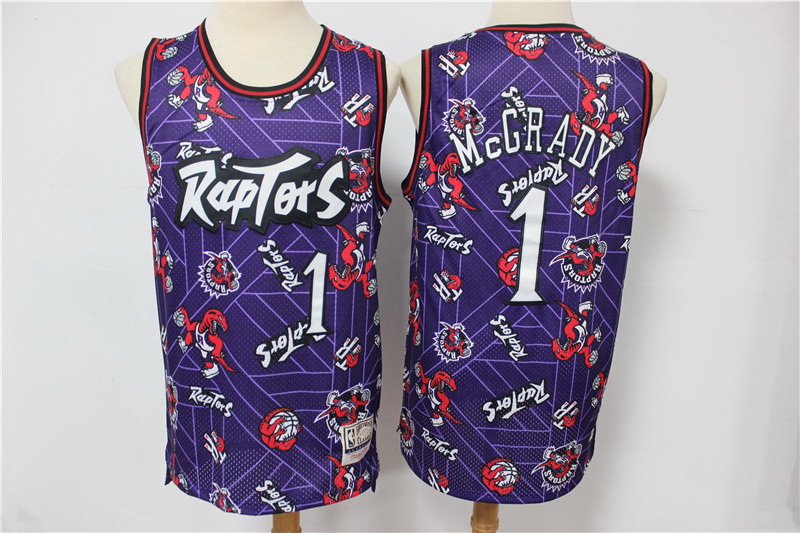 Men Toronto Raptors 1 Tracy McGrady Purple Tear Up Pack Hardwood Classics Swingman Jersey