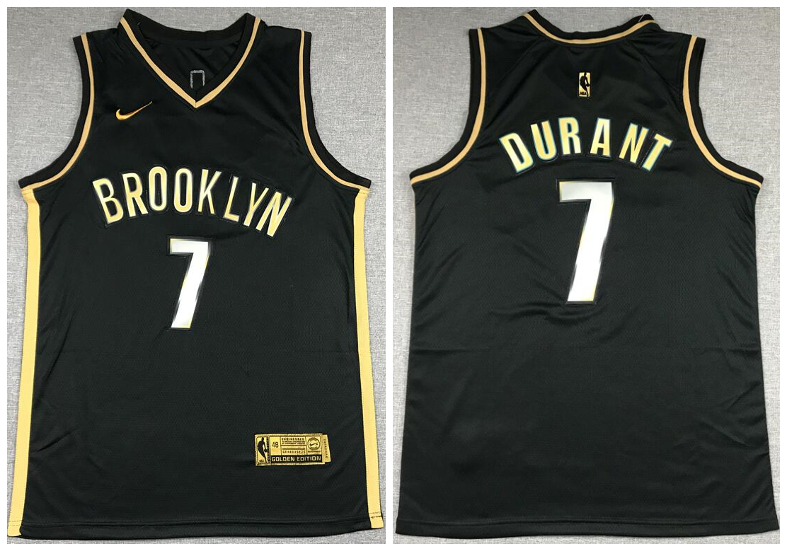 Men Brooklyn Nets 7 Kevin Durant Black Gold 2021 Nike Swin