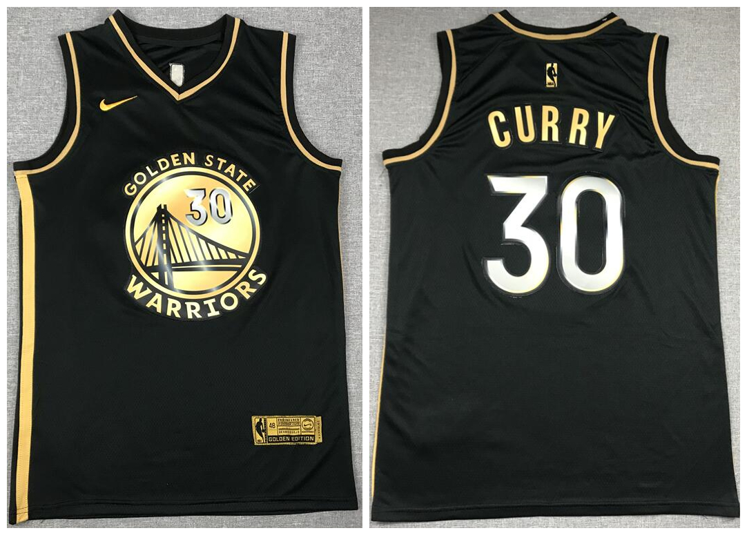 Men Golden State Warriors 30 Stephen Curry Black Gold 2021 Nike Swin