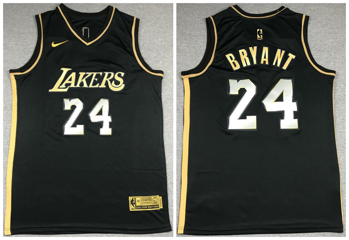 Men Los Angeles Lakers 24 Kobe Bryant Black Gold 2021 Nike Swin