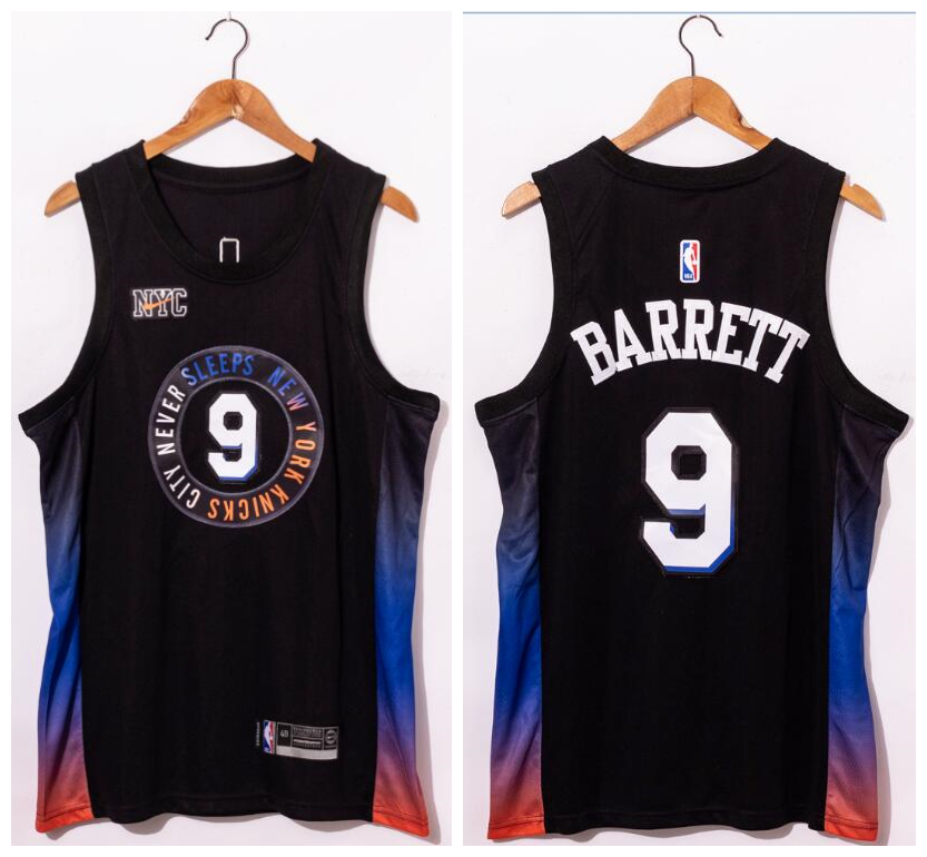 Men New York Knicks 9 R.J. Barrett Black 2020 21 City Edition Swin