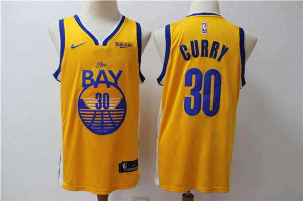 Men Golden Warriors Stephen Curry 30 Yellow Nike Swingman Jersey