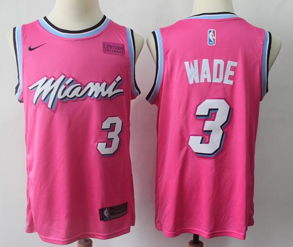 Men Miami Heat Dwyane Wade Pink 2018 19 Earned Edition Swingman Stitched NBA Jersey