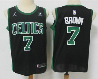 Men Boston Celtics 7 Jaylen Brown Black 2021 Brand Jordan Swingman Stitched NBA Jersey With NEW Spon