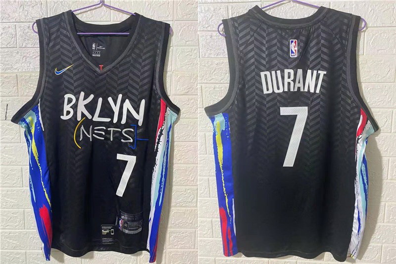 Men Brooklyn Nets 7 Kevin Durant NEW Black 2021 City Edition Swi