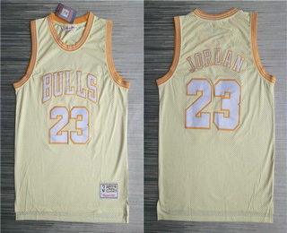 Men Chicago Bulls 23 Michael Jordan Gold Hardwood Classics Soul Throwback Limited Jersey